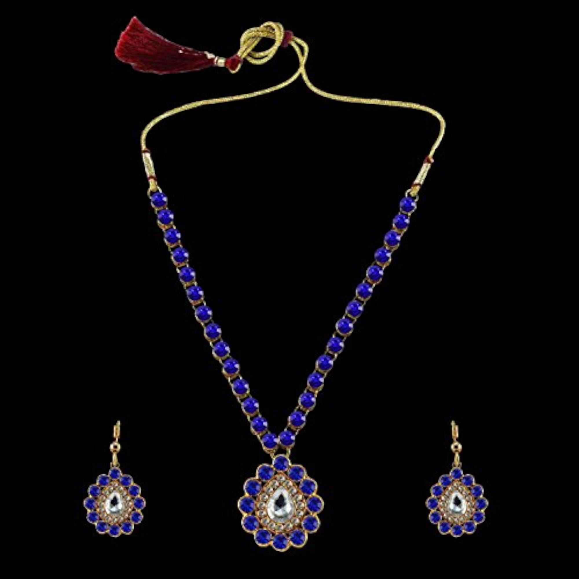 Women's Multicolor Solid Blue Stone Stud Plated Brass Pendant Set